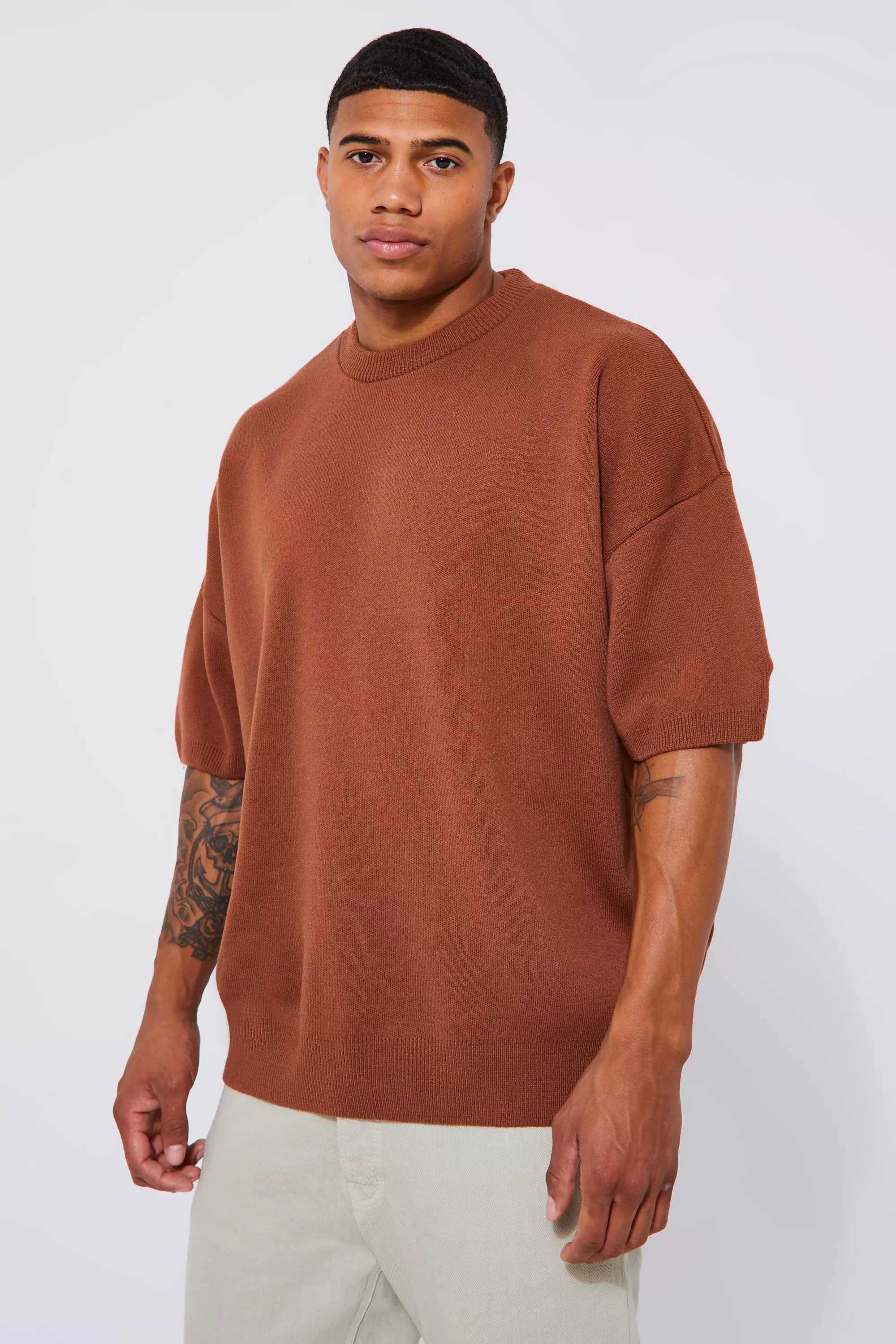 Oversized Drop Shoulder Knitted T-shirt | boohooMAN USA